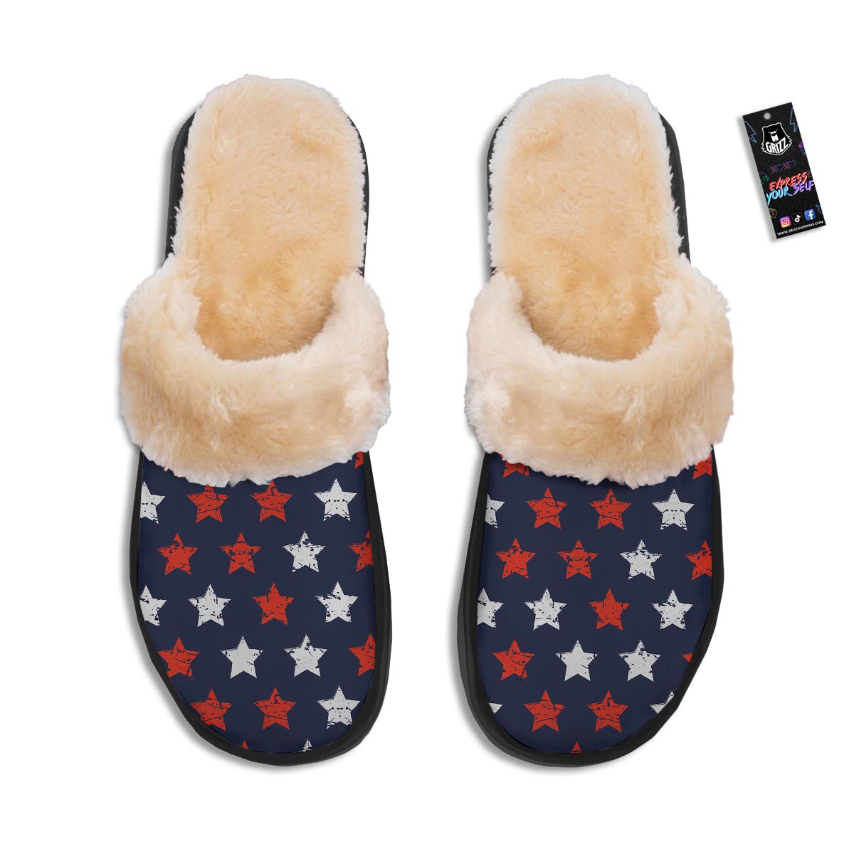 USA Star Blue And Red Print Pattern Slippers-grizzshop