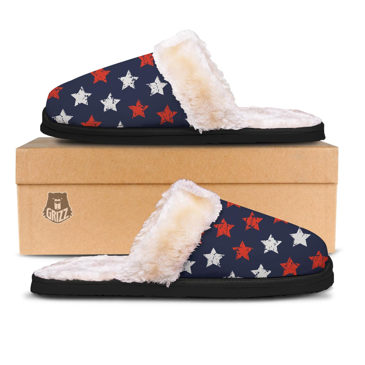 USA Star Blue And Red Print Pattern Slippers-grizzshop