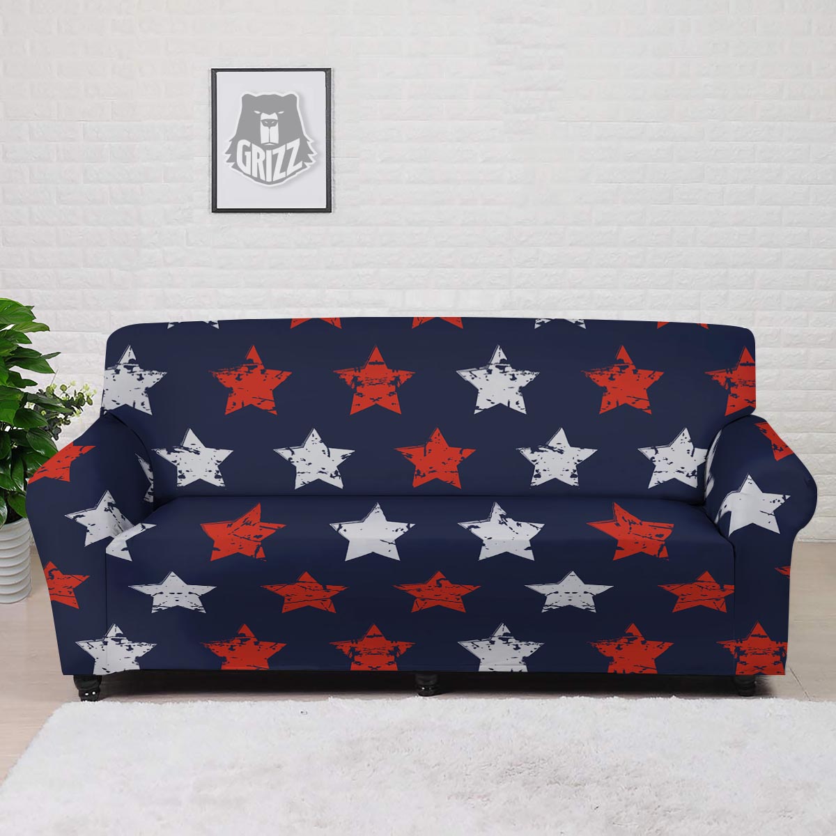 USA Star Blue And Red Print Pattern Sofa Cover-grizzshop