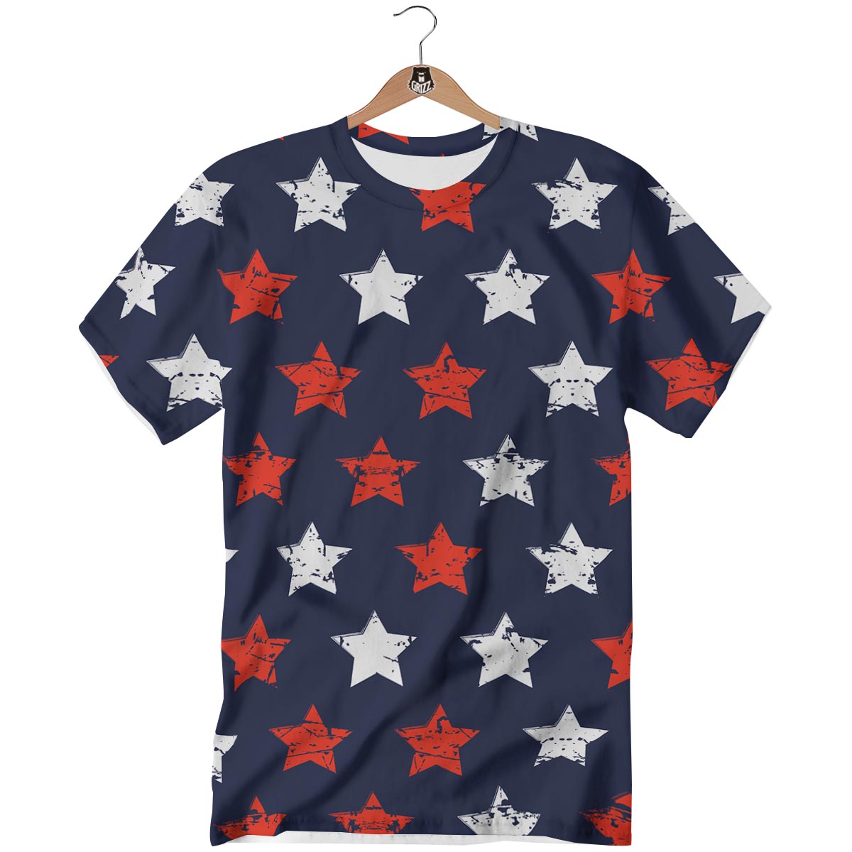 USA Star Blue And Red Print Pattern T-Shirt-grizzshop