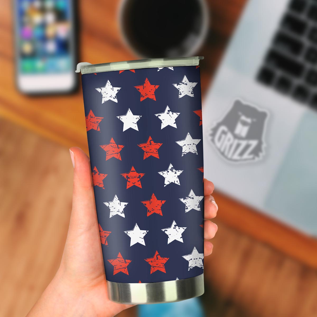 USA Star Blue And Red Print Pattern Tumbler-grizzshop