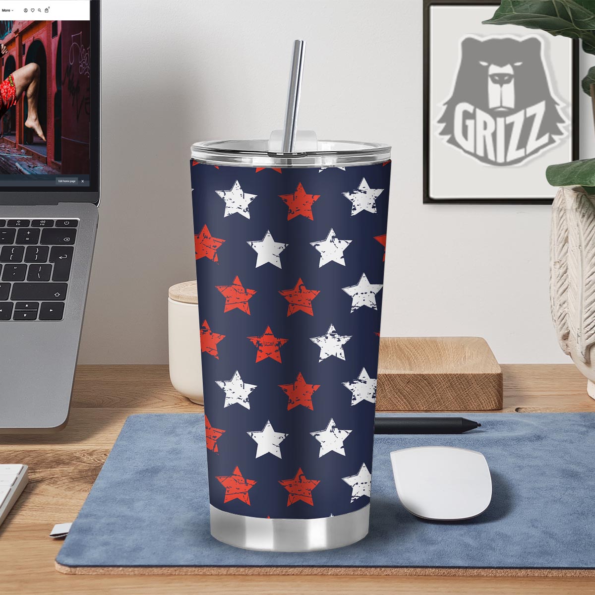 USA Star Blue And Red Print Pattern Tumbler-grizzshop