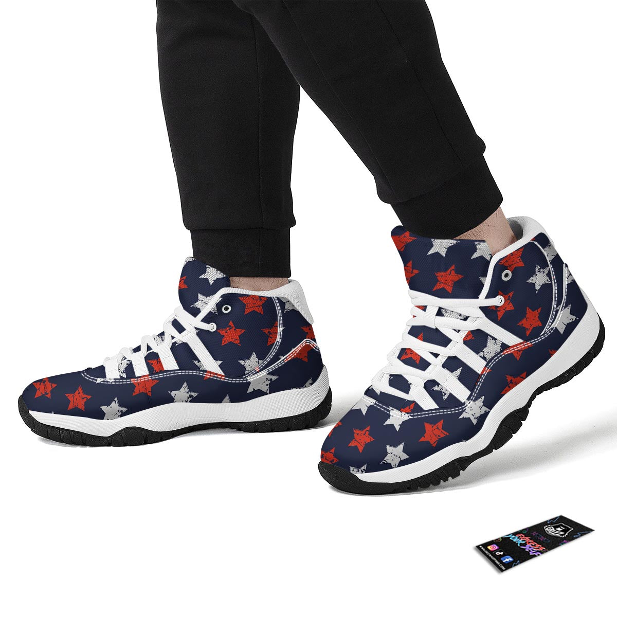 USA Star Blue And Red Print Pattern White Bball Shoes-grizzshop