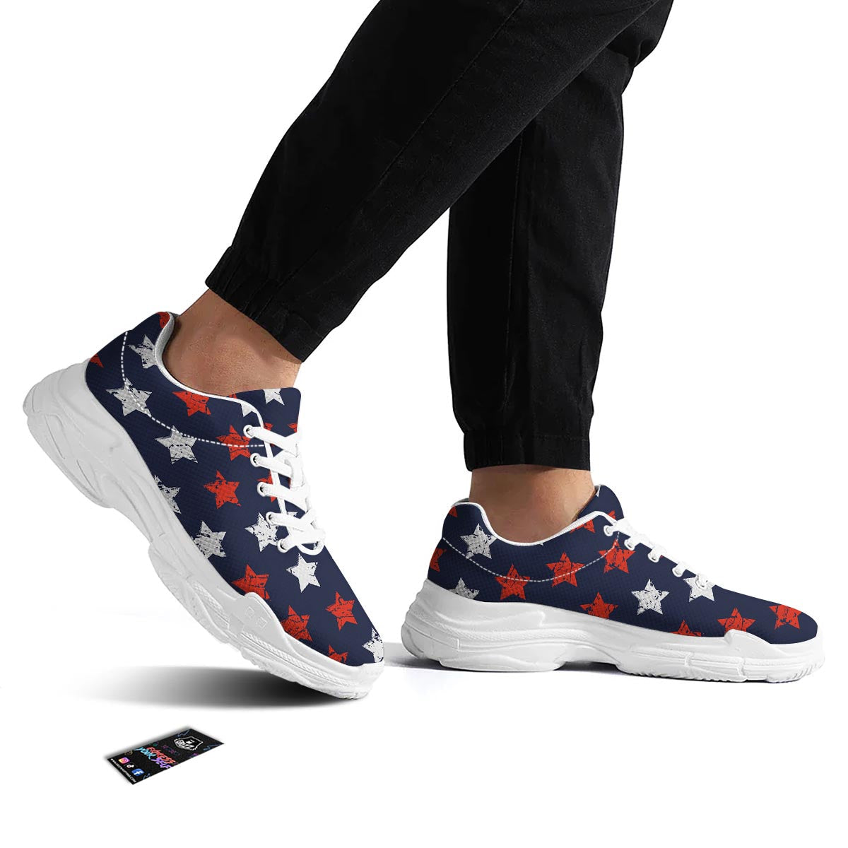 USA Star Blue And Red Print Pattern White Chunky Shoes-grizzshop