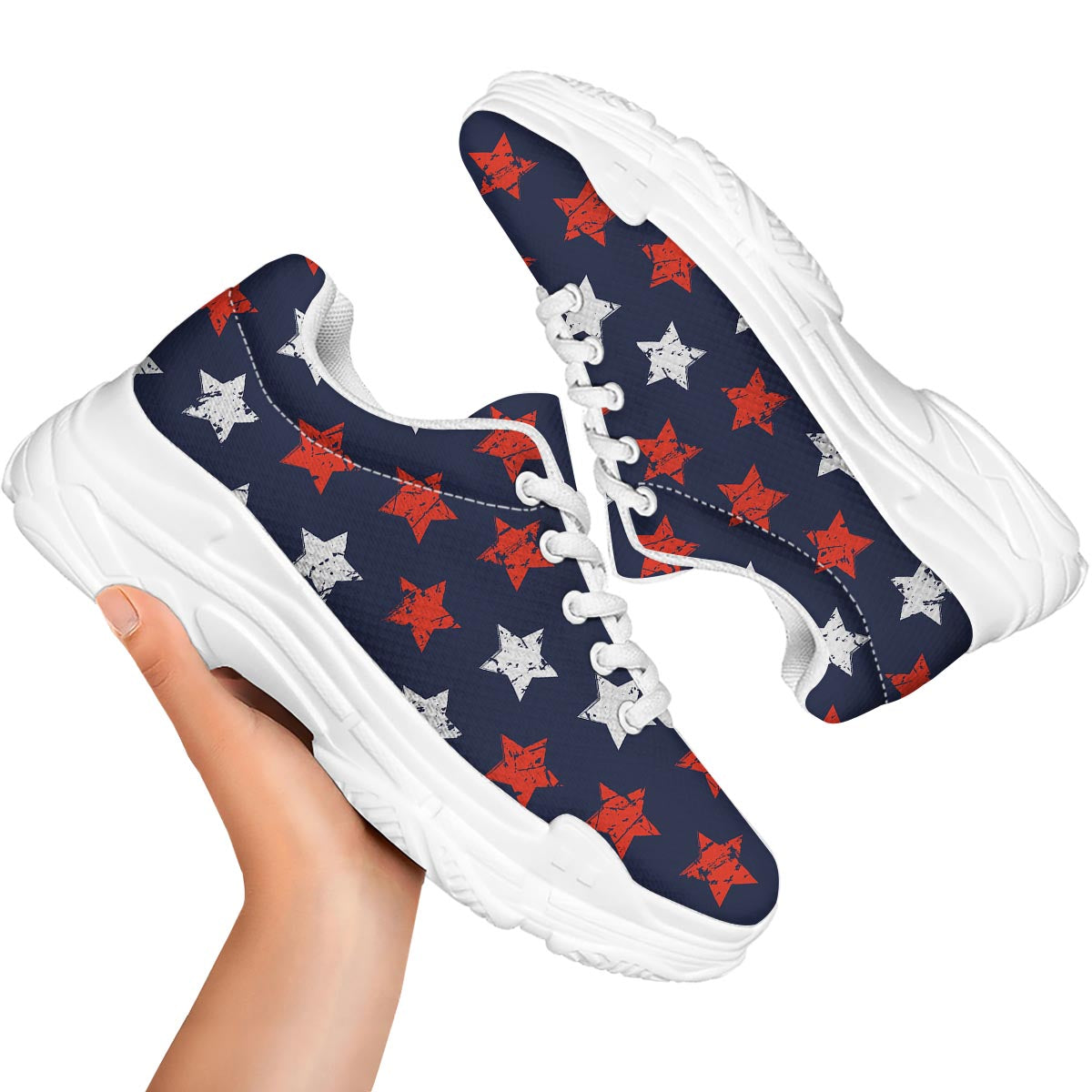 USA Star Blue And Red Print Pattern White Chunky Shoes-grizzshop