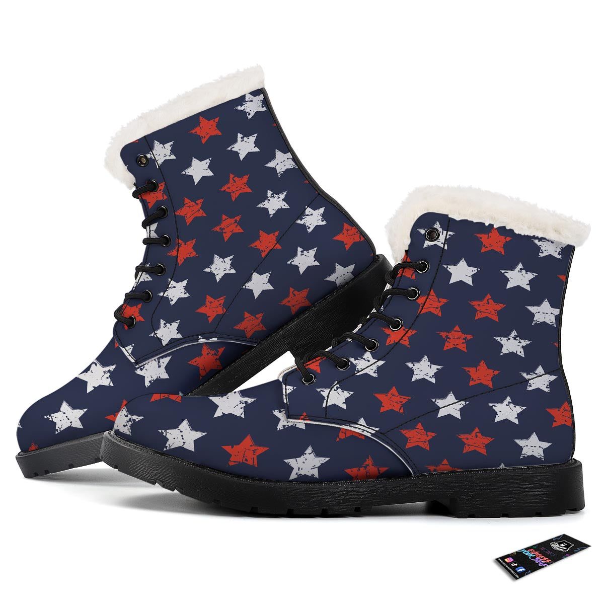 USA Star Blue And Red Print Pattern Winter Boots-grizzshop