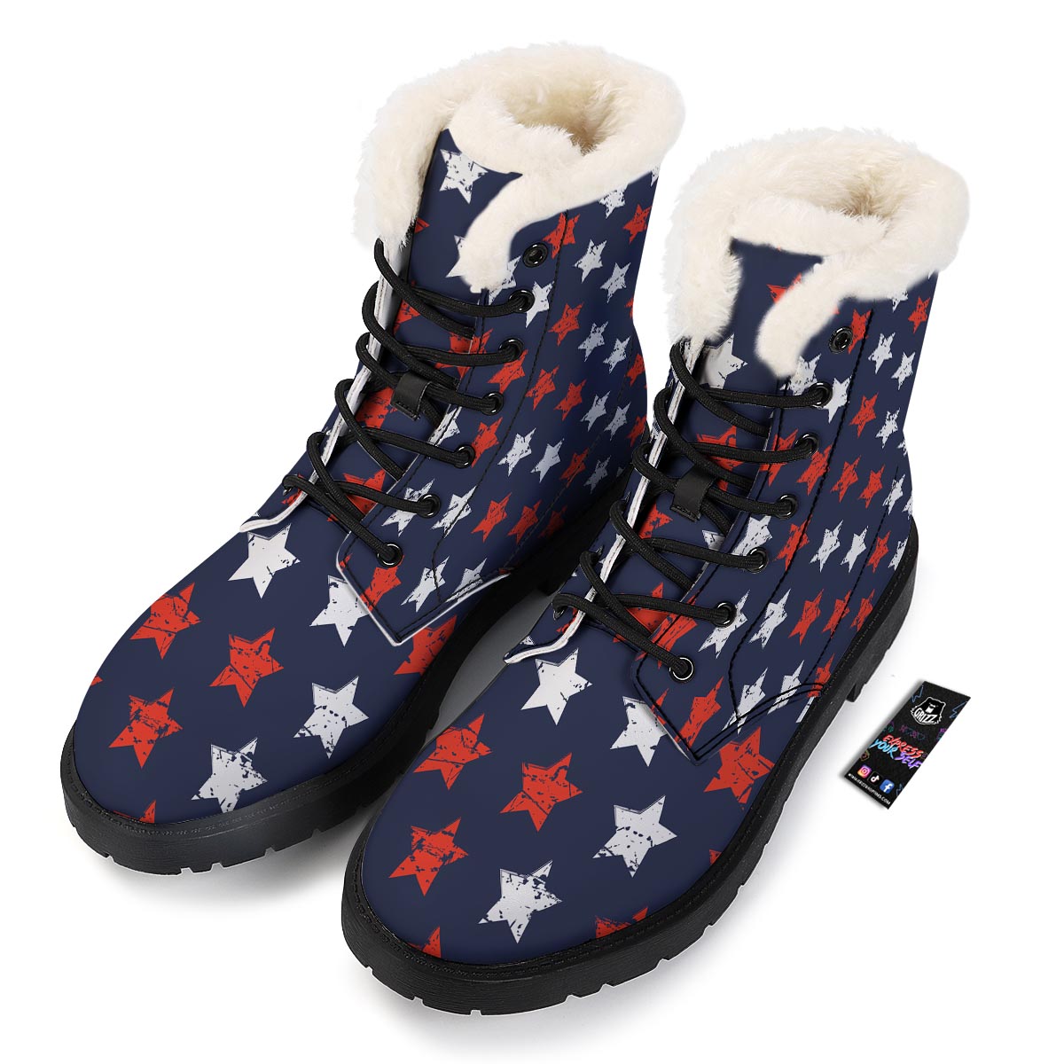 USA Star Blue And Red Print Pattern Winter Boots-grizzshop