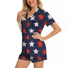 USA Star Blue And Red Print Pattern Women Silk Pajamas-grizzshop