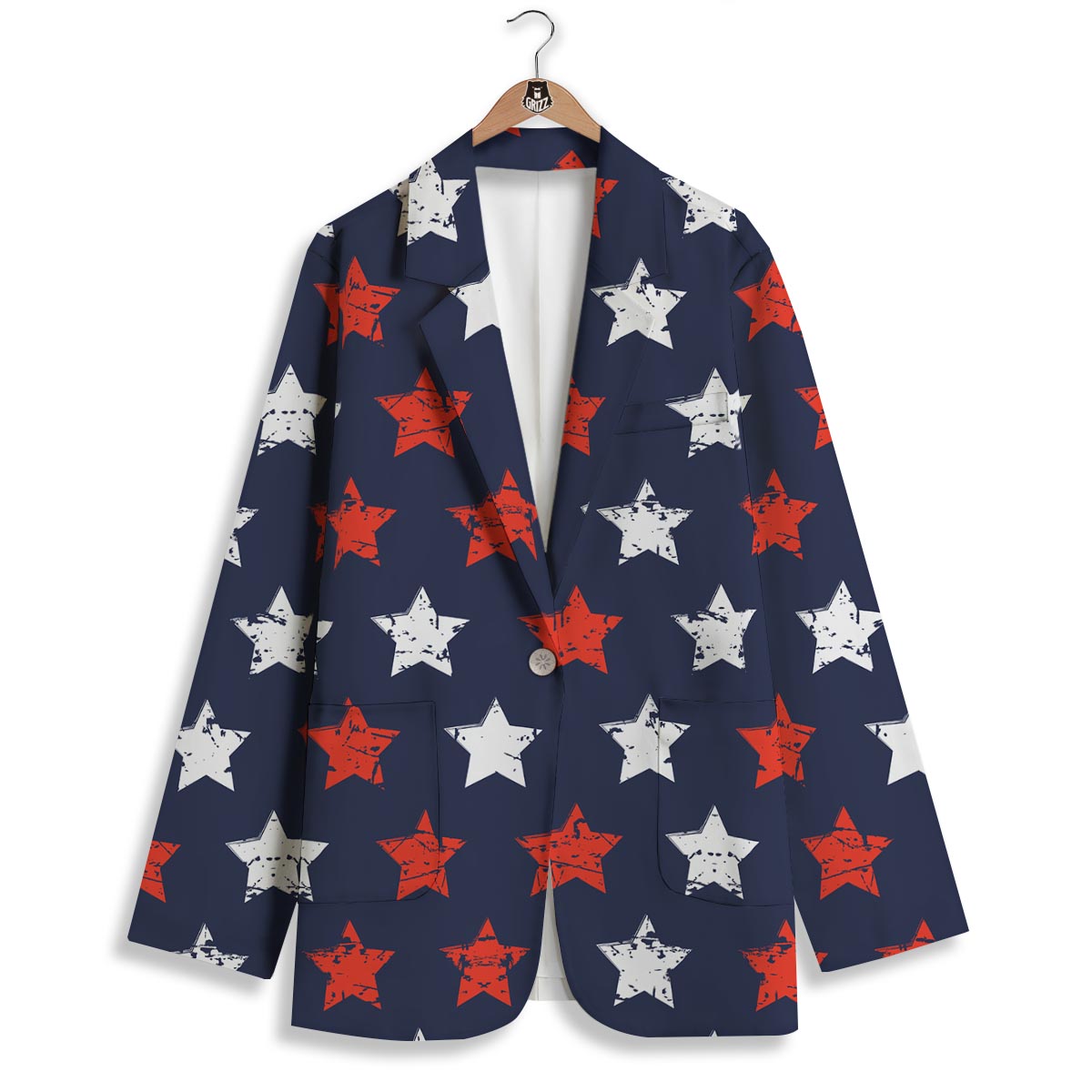 USA Star Blue And Red Print Pattern Women's Blazer-grizzshop