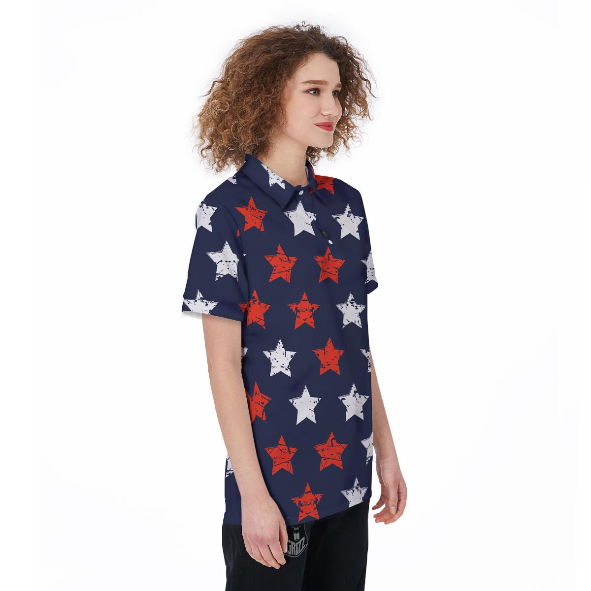 USA Star Blue And Red Print Pattern Women's Golf Shirts-grizzshop