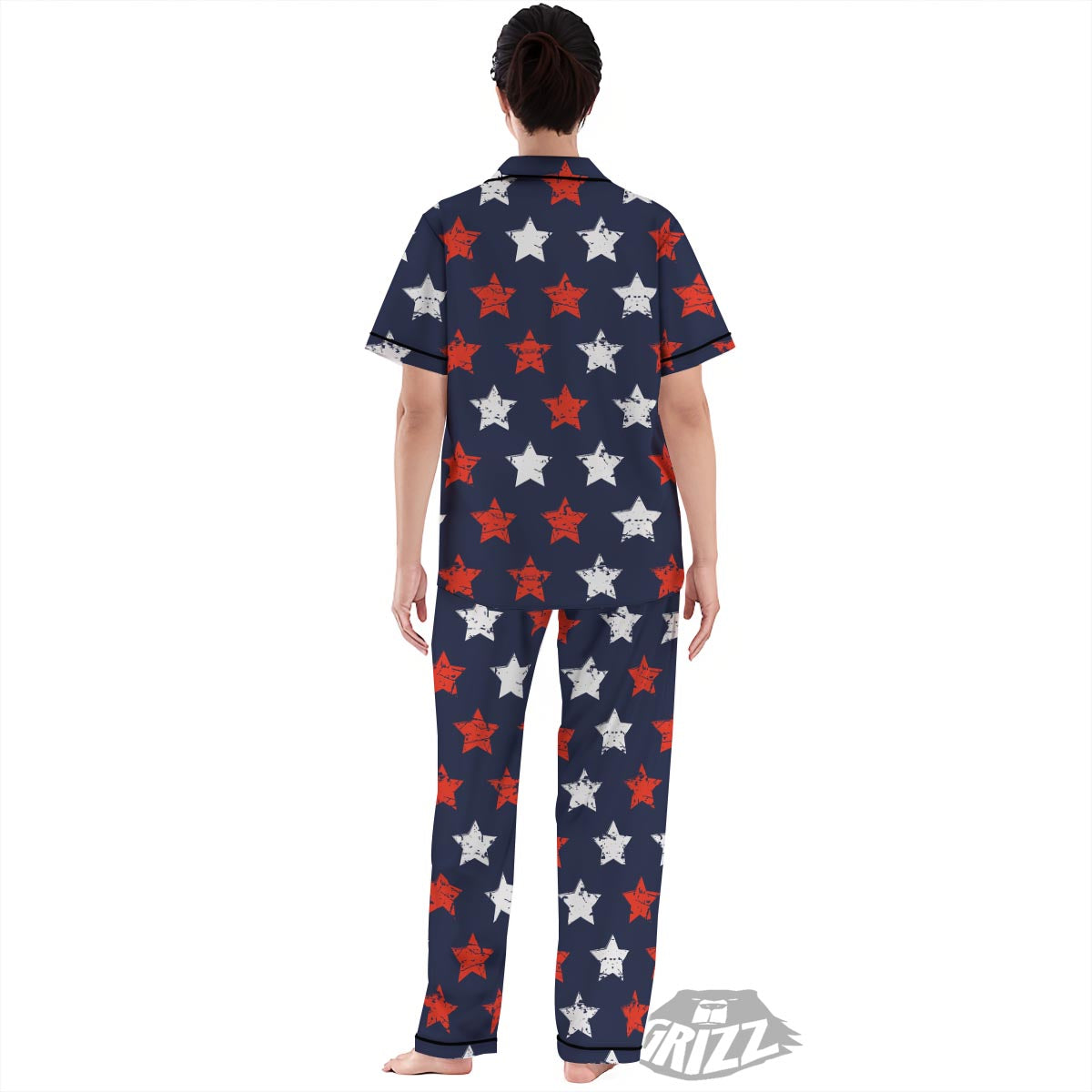 USA Star Blue And Red Print Pattern Women's Pajamas Set-grizzshop