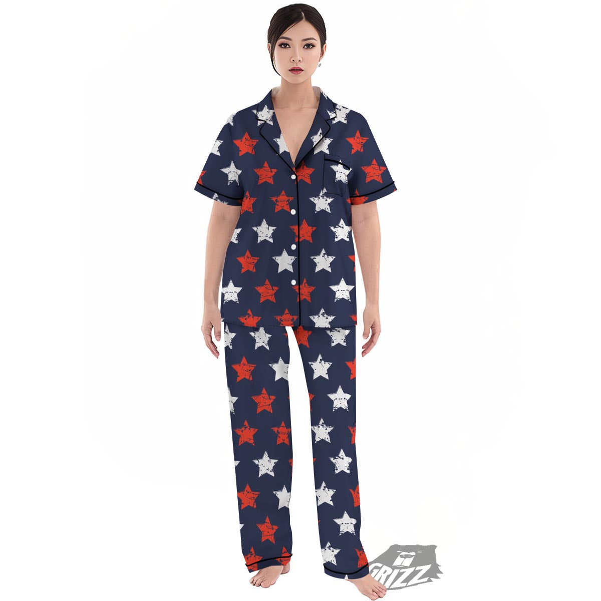 USA Star Blue And Red Print Pattern Women's Pajamas Set-grizzshop