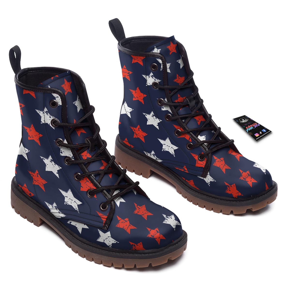 USA Star Blue And Red Print Pattern Work Boots-grizzshop