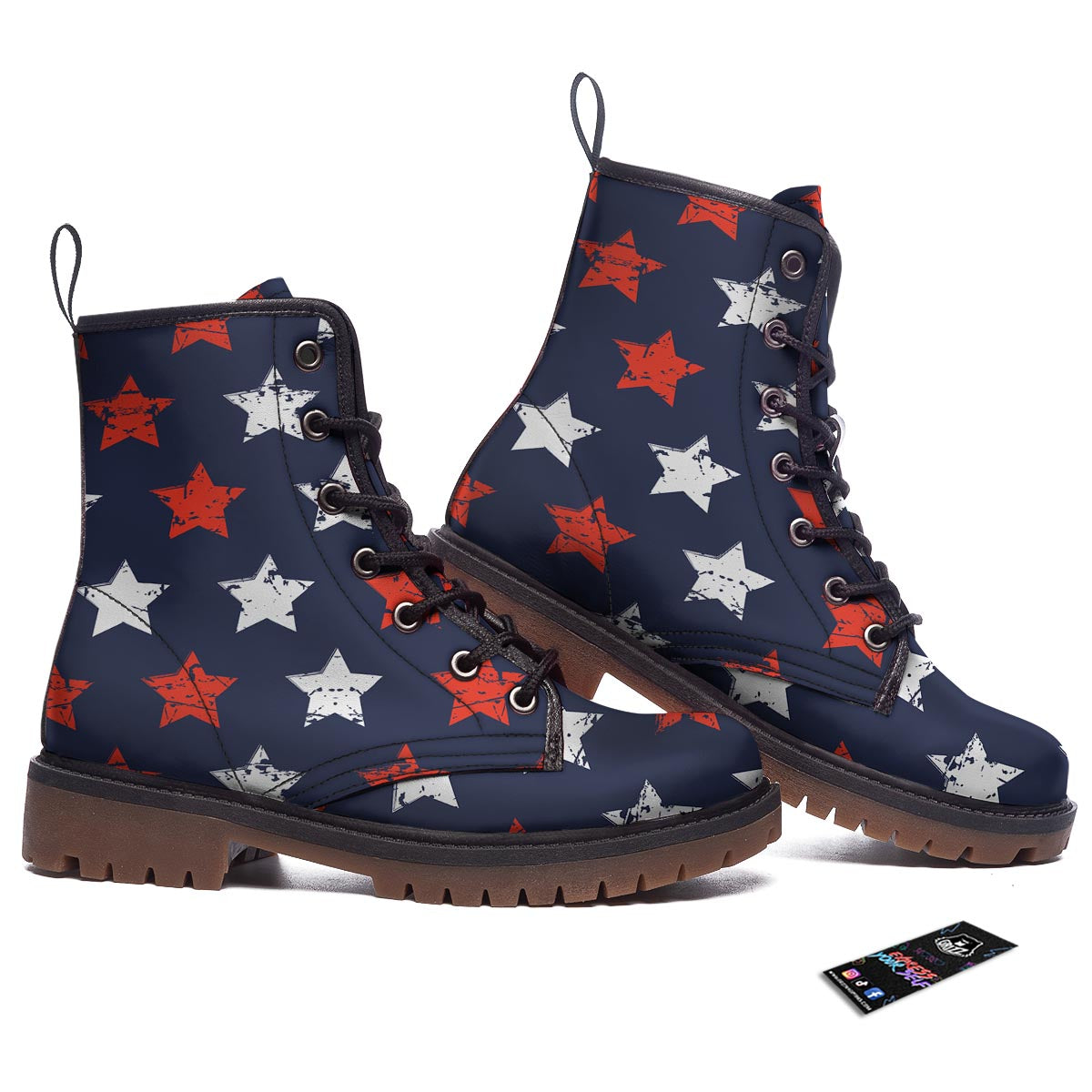 USA Star Blue And Red Print Pattern Work Boots-grizzshop