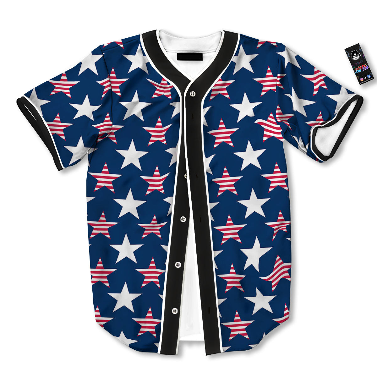 USA Star Fourth of July Print Pattern Baseball Jersey-grizzshop