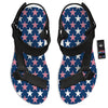 USA Star Fourth of July Print Pattern Black Open Toe Sandals-grizzshop