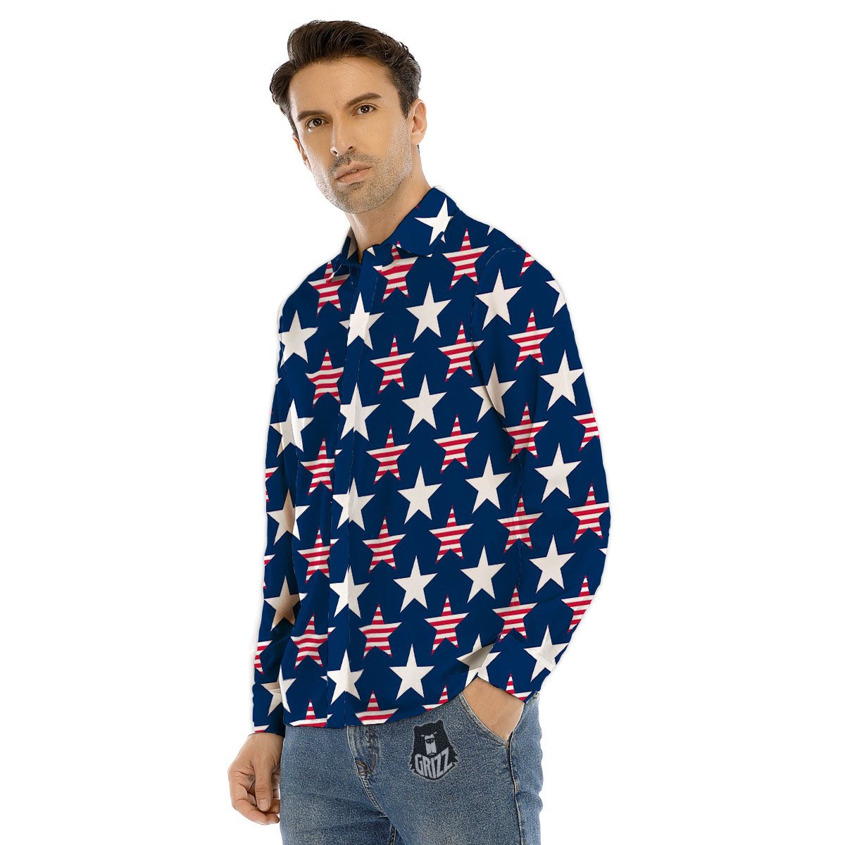 USA Star Fourth of July Print Pattern Men's Dress Shirts-grizzshop