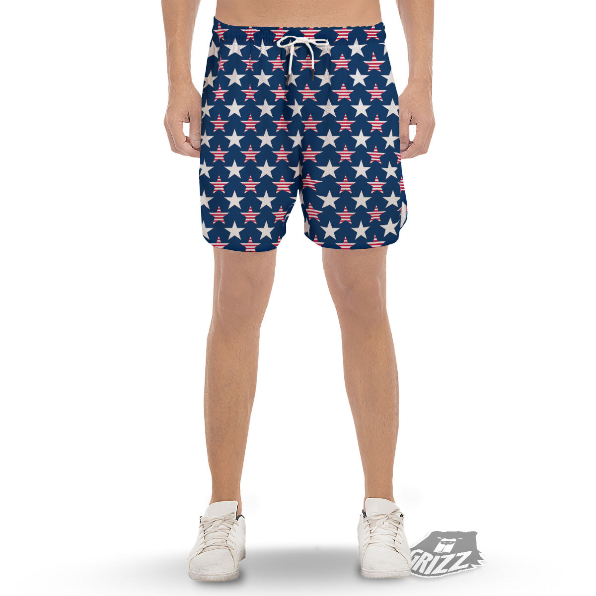 USA Star Fourth of July Print Pattern Men's Gym Shorts-grizzshop