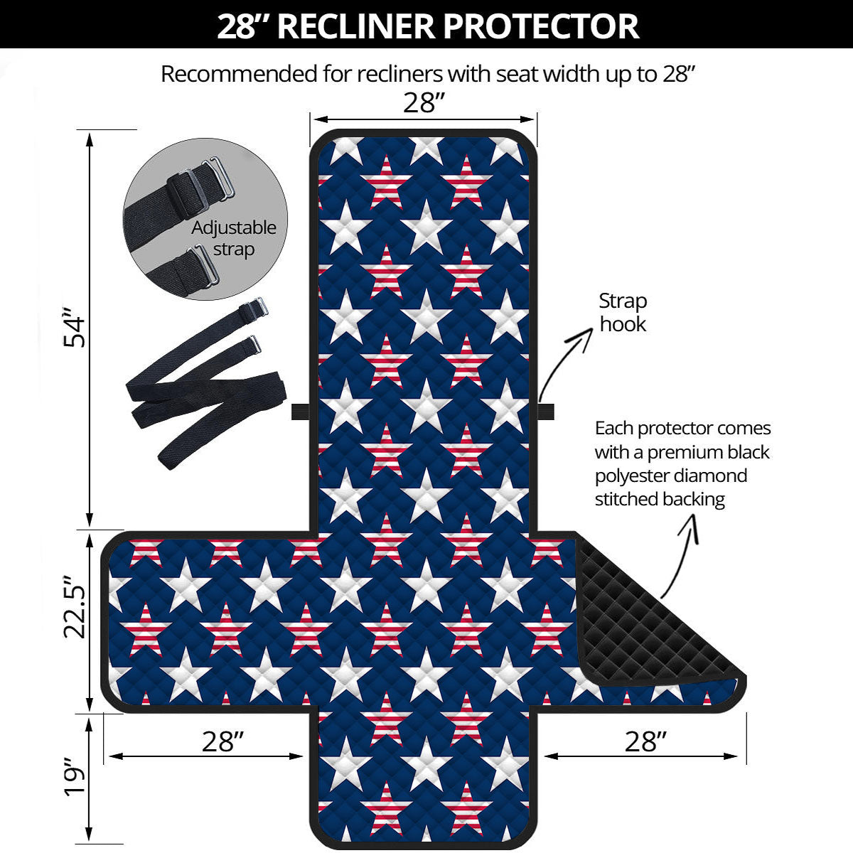 USA Star Fourth of July Print Pattern Recliner Protector-grizzshop