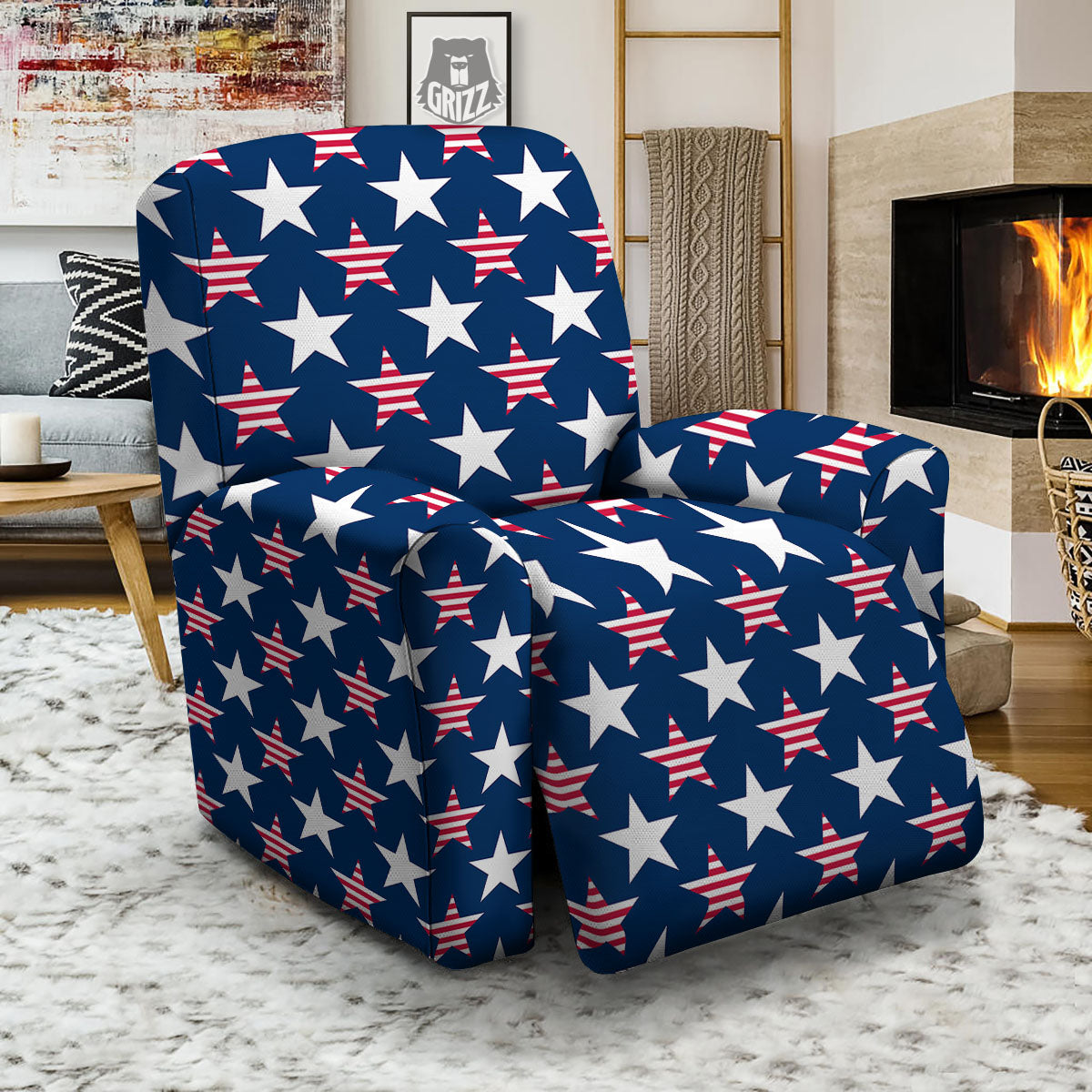 USA Star Fourth of July Print Pattern Recliner Slipcover-grizzshop