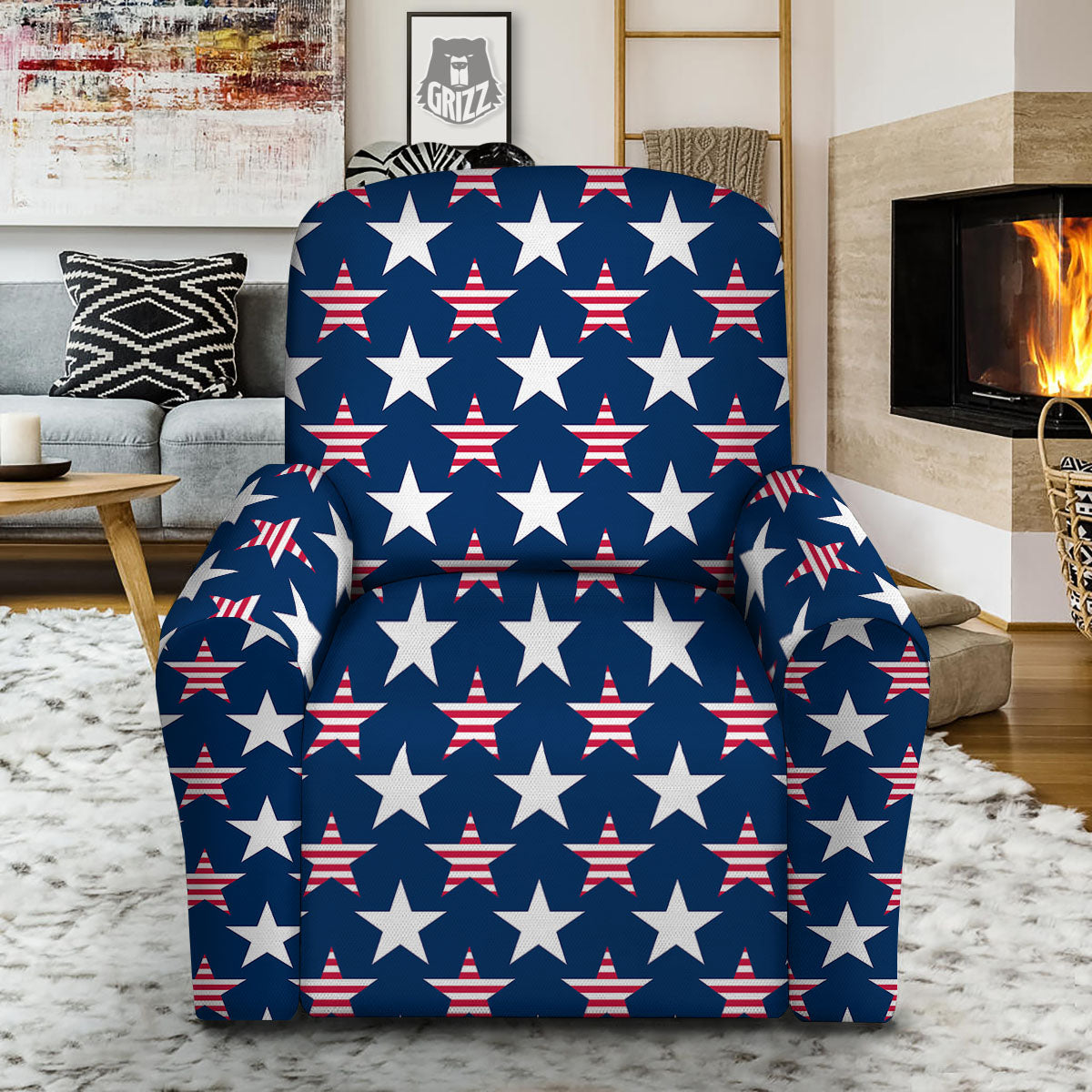 USA Star Fourth of July Print Pattern Recliner Slipcover-grizzshop