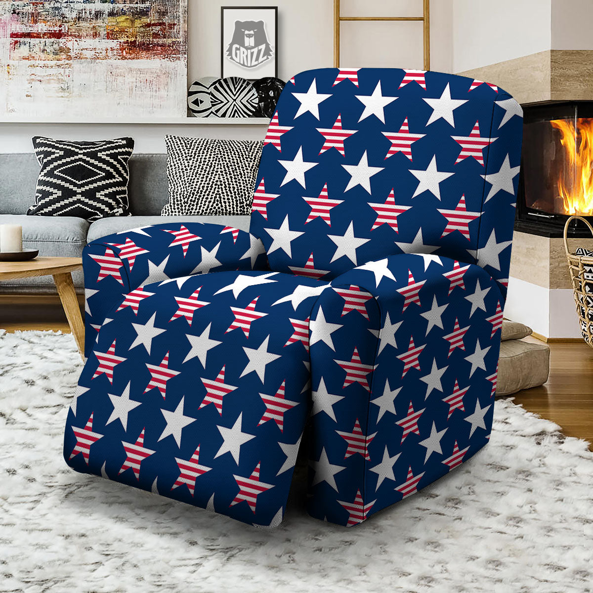 USA Star Fourth of July Print Pattern Recliner Slipcover-grizzshop