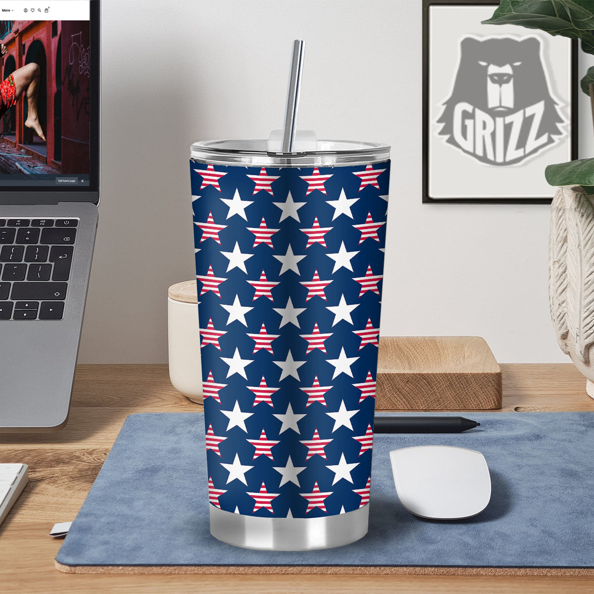 USA Star Fourth of July Print Pattern Tumbler-grizzshop