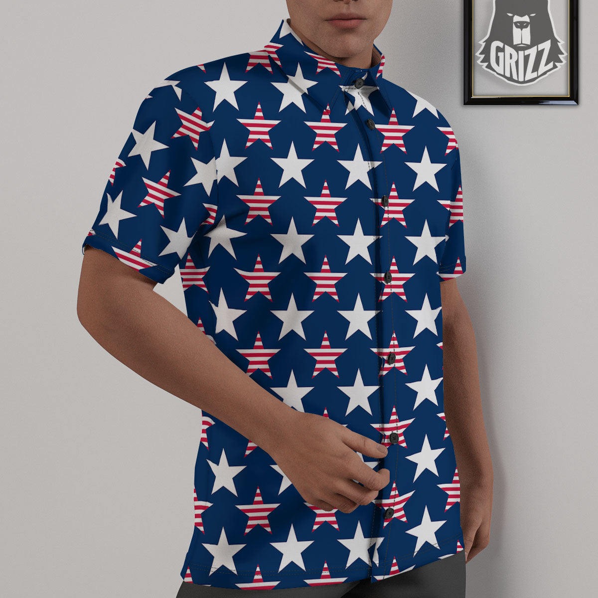 USA Star Fourth of July Print Pattern Untucked Shirts-grizzshop