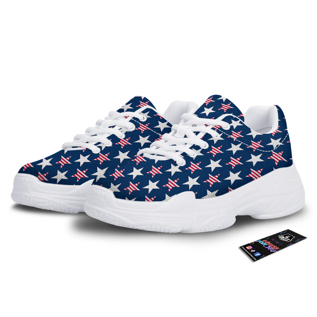 USA Star Fourth of July Print Pattern White Chunky Shoes-grizzshop