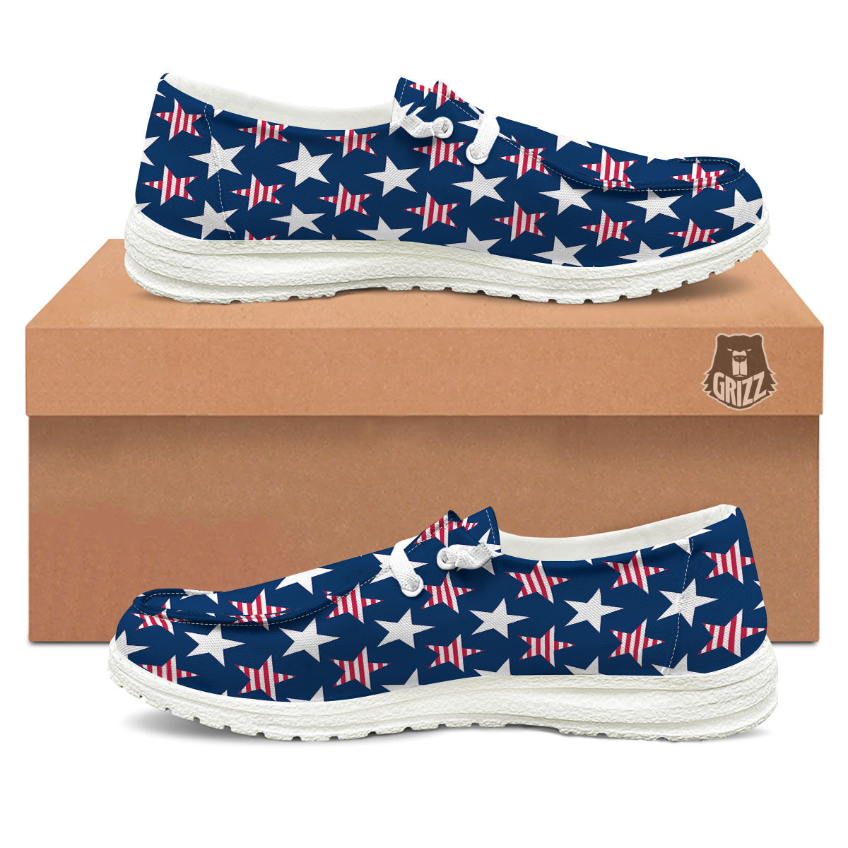 USA Star Fourth of July Print Pattern White Loafers-grizzshop