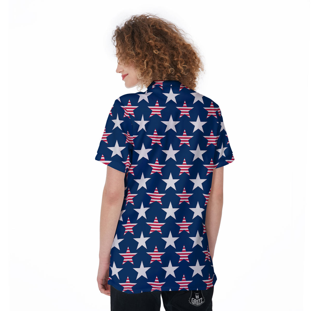 USA Star Fourth of July Print Pattern Women's Golf Shirts-grizzshop