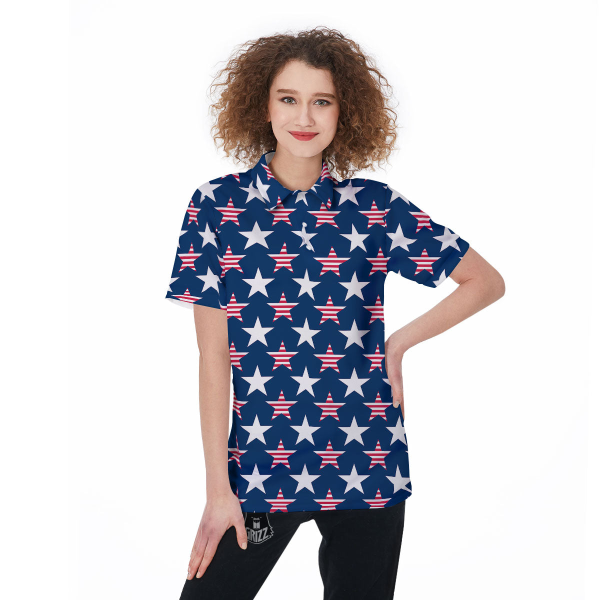 USA Star Fourth of July Print Pattern Women's Golf Shirts-grizzshop