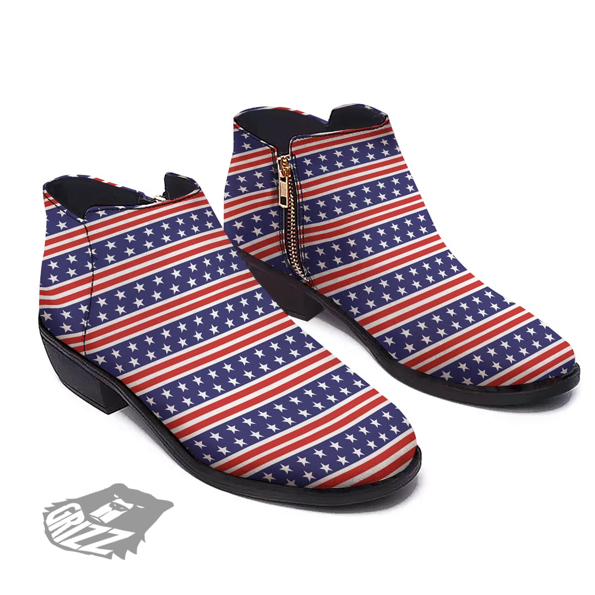 USA Star Red Striped Print Pattern Ankle Boots-grizzshop