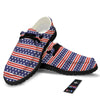 USA Star Red Striped Print Pattern Black Loafers-grizzshop