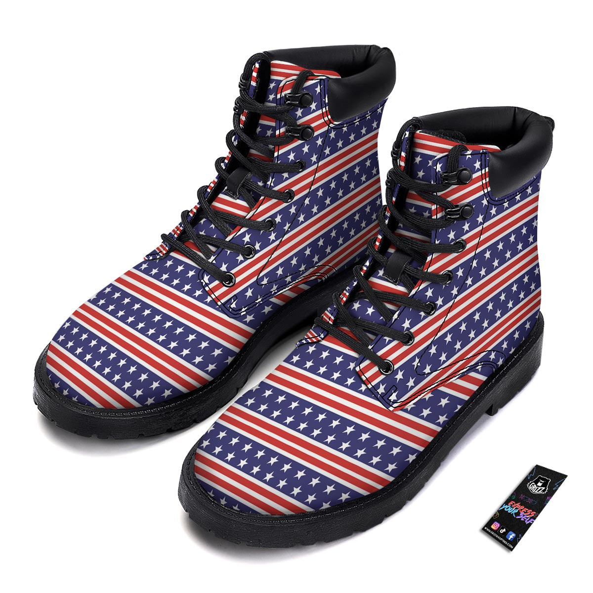 USA Star Red Striped Print Pattern Boots-grizzshop