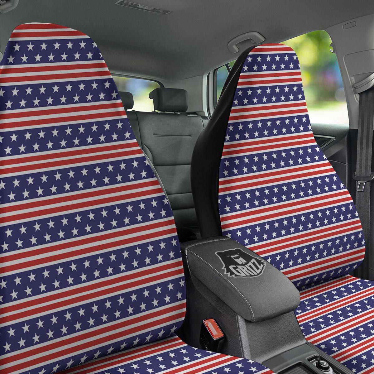 USA Star Red Striped Print Pattern Car Seat Covers-grizzshop