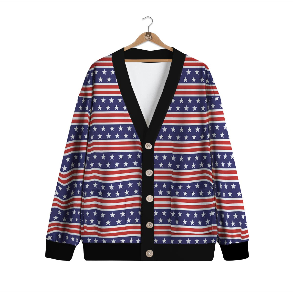 USA Star Red Striped Print Pattern Cardigan-grizzshop