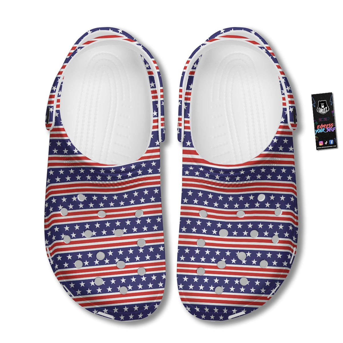 USA Star Red Striped Print Pattern Clog-grizzshop