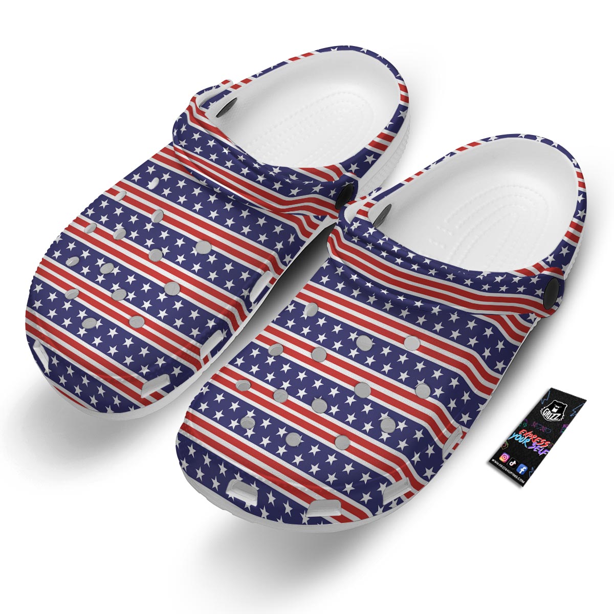 USA Star Red Striped Print Pattern Clog-grizzshop