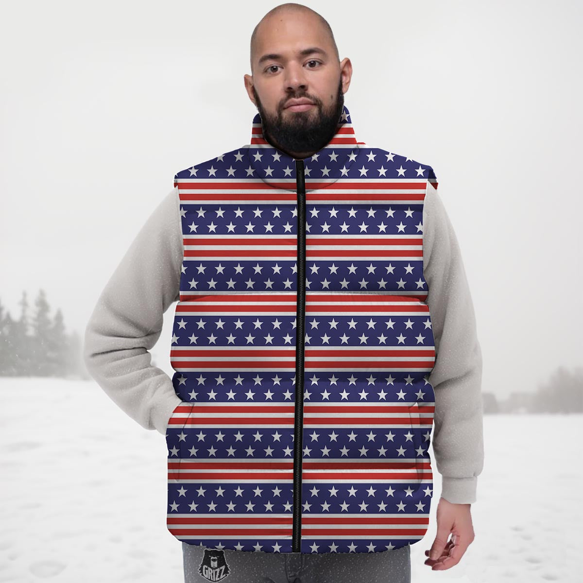 USA Star Red Striped Print Pattern Down Vest