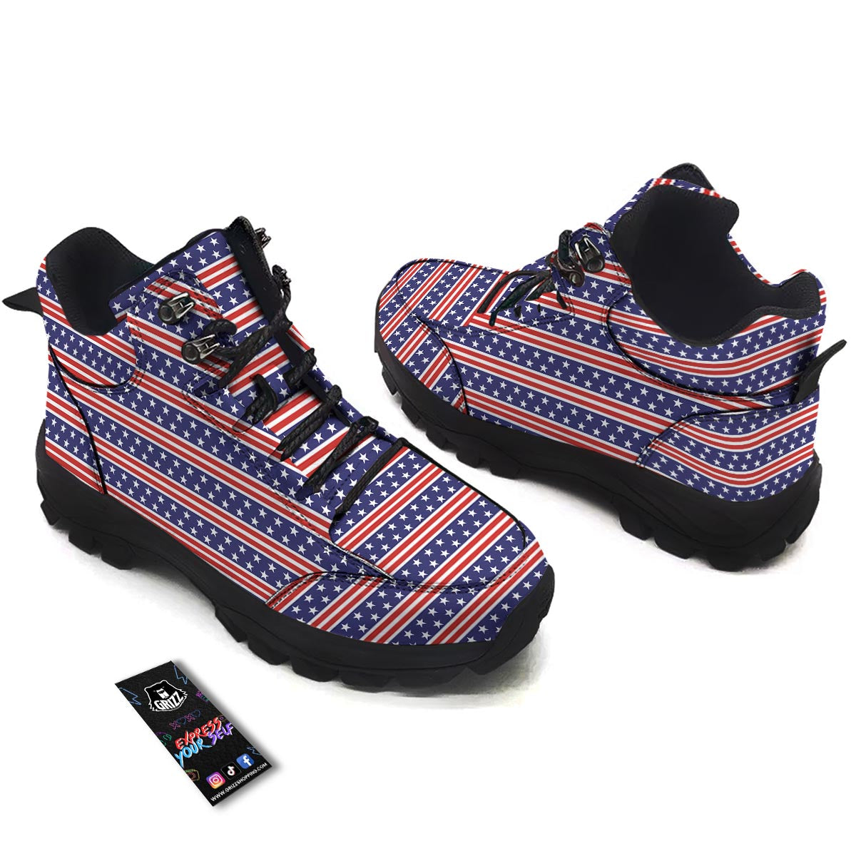 USA Star Red Striped Print Pattern Hiking Shoes-grizzshop