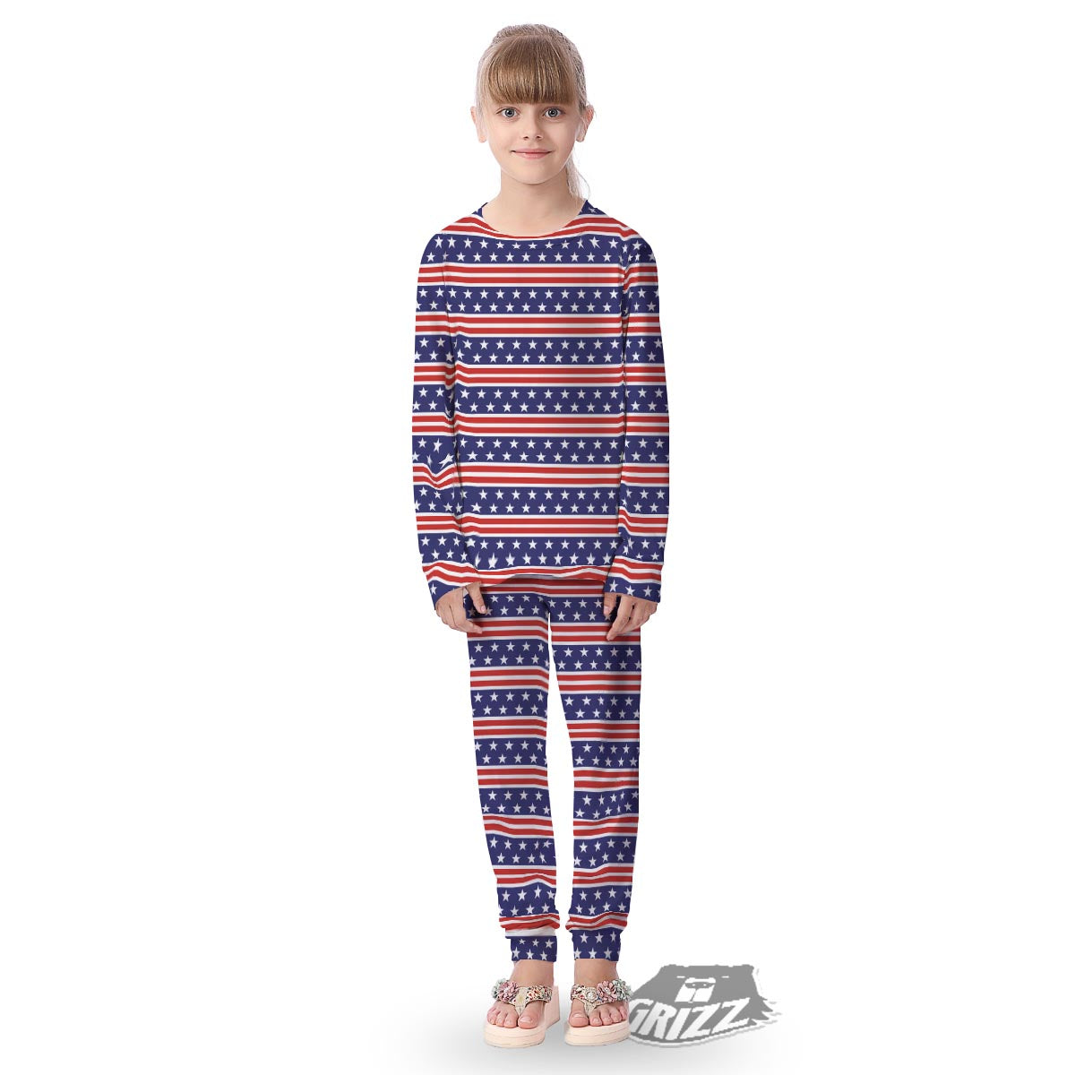 USA Star Red Striped Print Pattern Kid's Pajamas-grizzshop