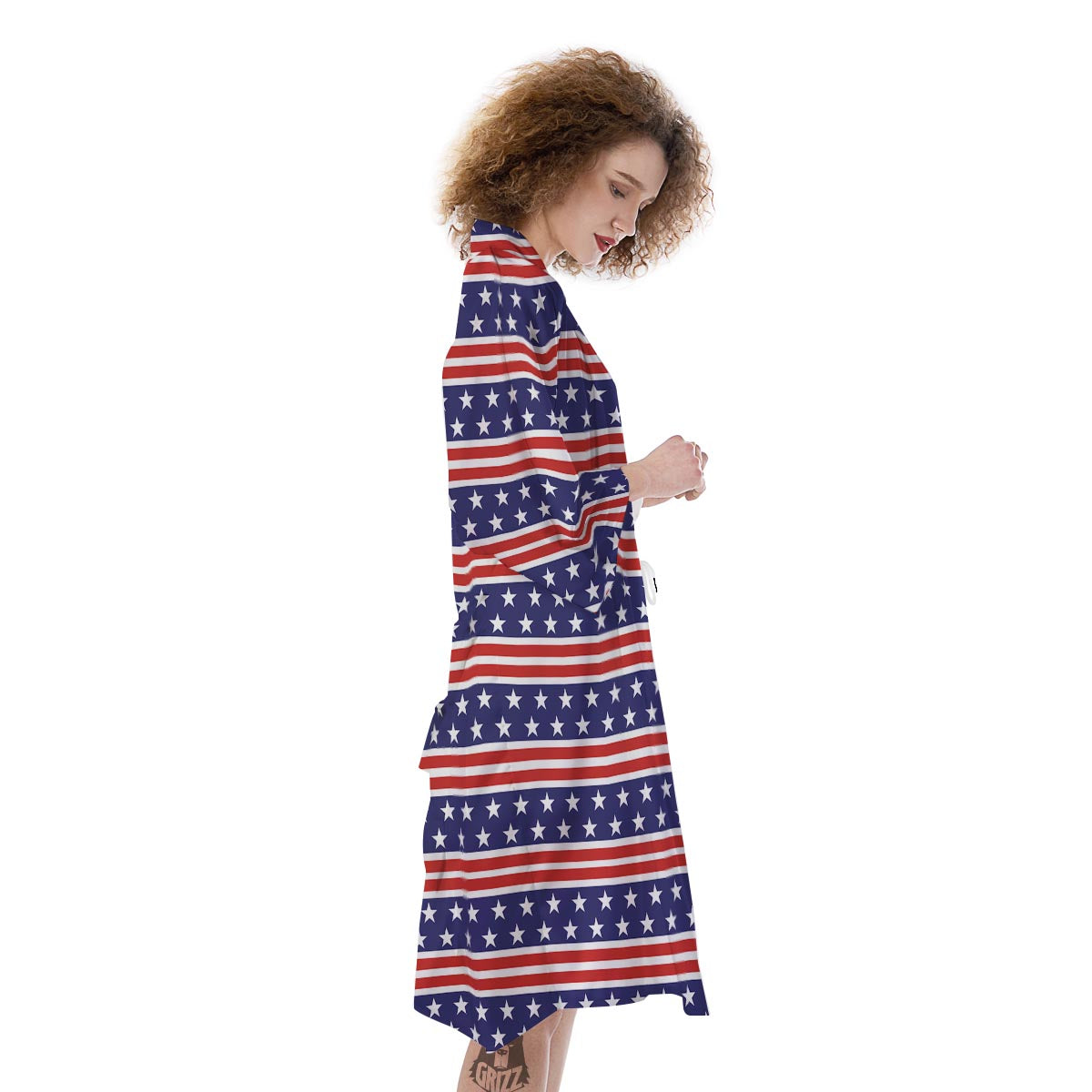 USA Star Red Striped Print Pattern Kimono-grizzshop