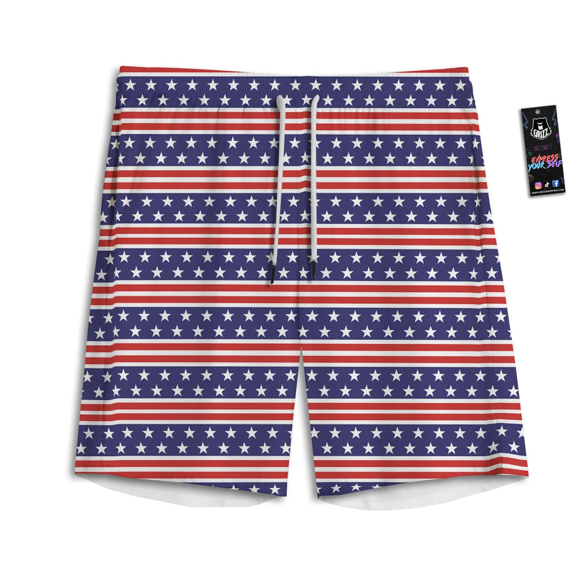 USA Star Red Striped Print Pattern Men's Athletic Shorts