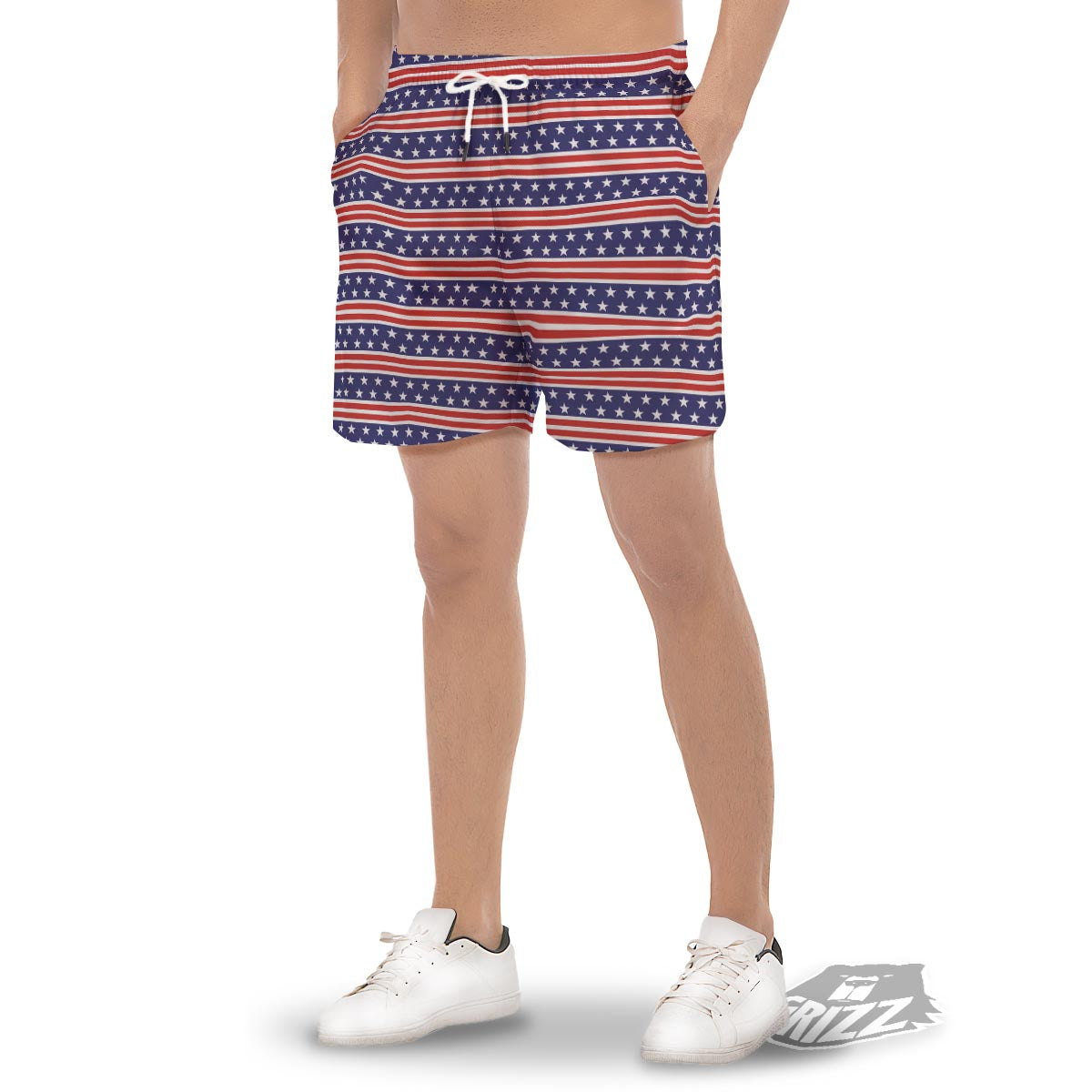 USA Star Red Striped Print Pattern Men's Gym Shorts-grizzshop