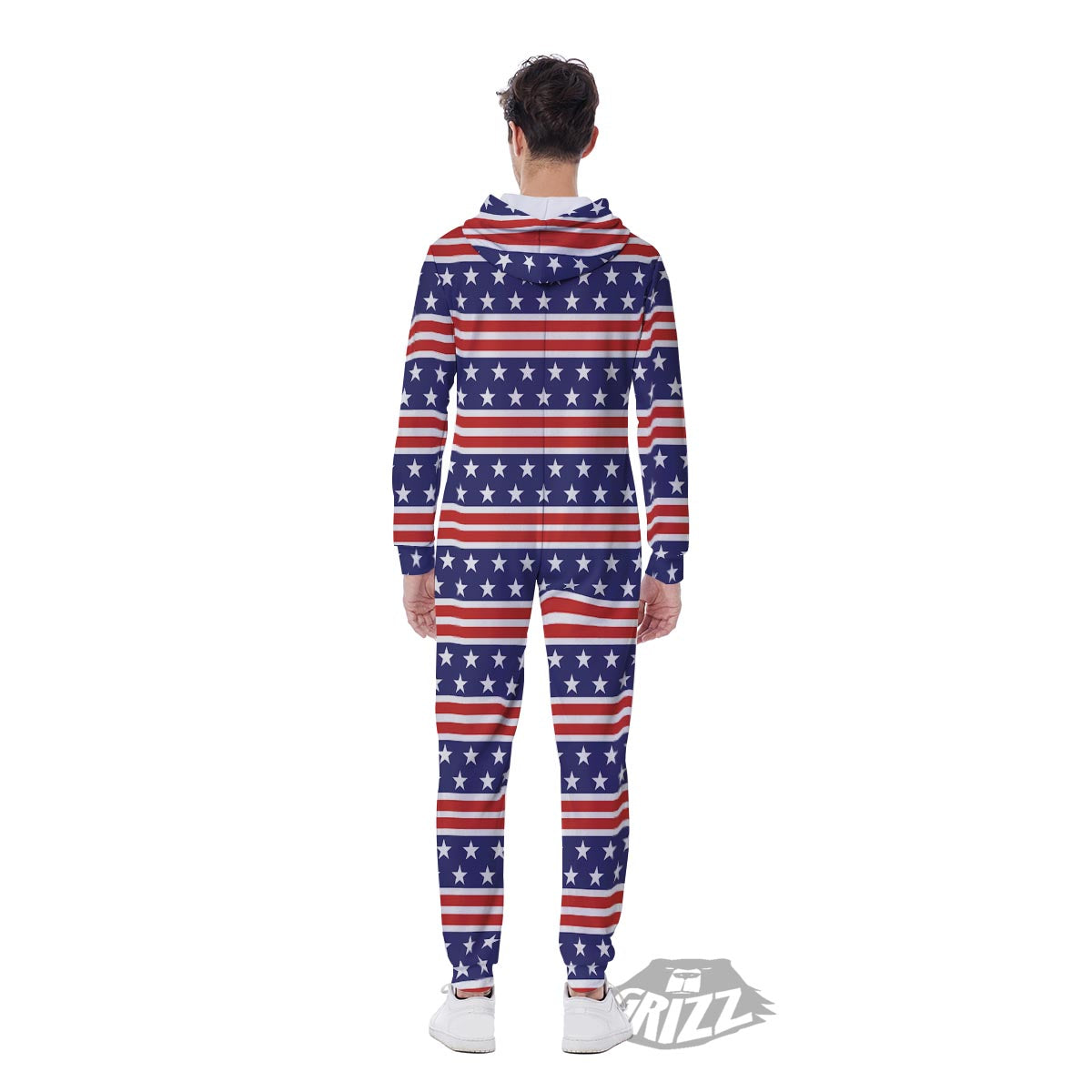 USA Star Red Striped Print Pattern Men's Jumpsuit-grizzshop