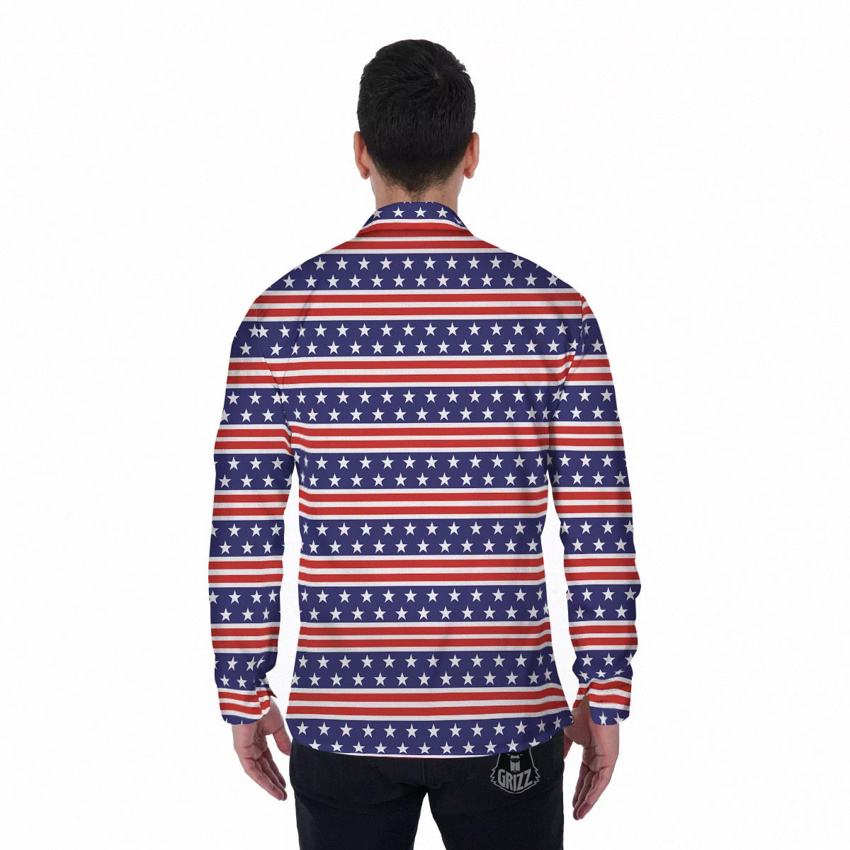 USA Star Red Striped Print Pattern Men's Long Sleeve Shirts-grizzshop