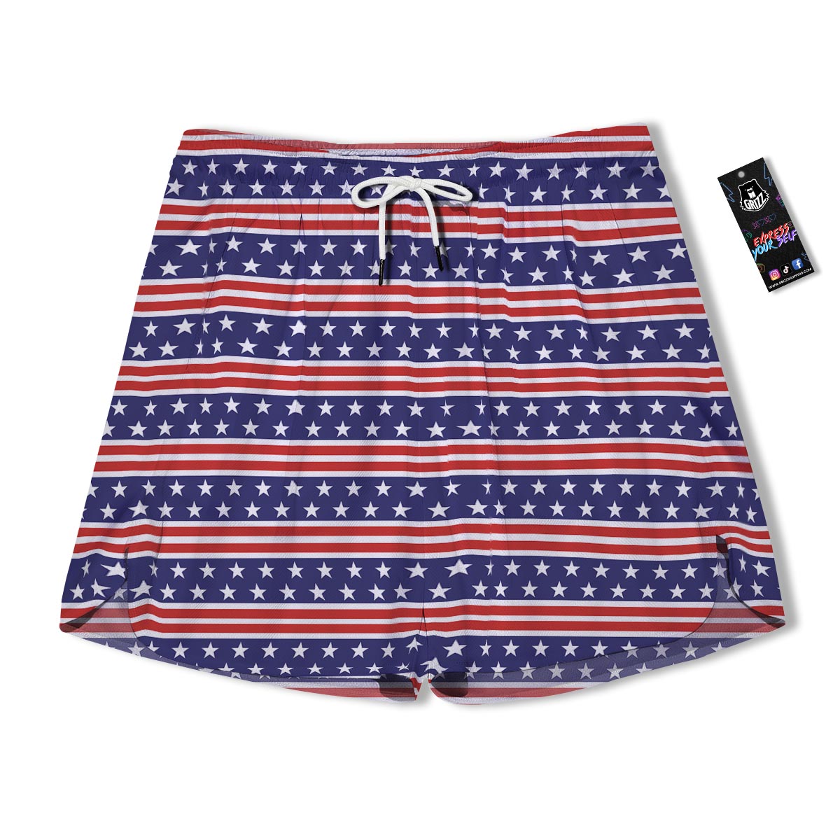 USA Star Red Striped Print Pattern Men's Running Shorts-grizzshop