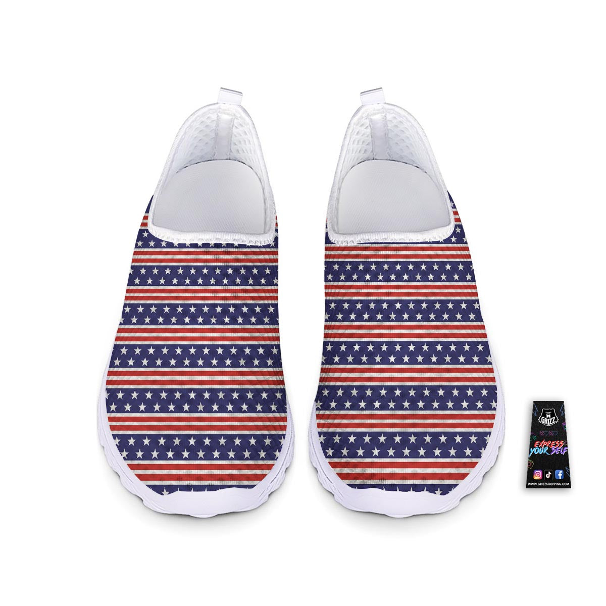 USA Star Red Striped Print Pattern Nurse Shoes-grizzshop