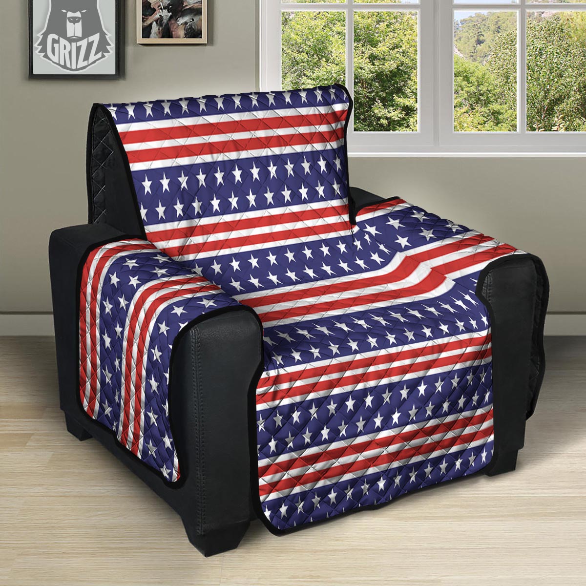 USA Star Red Striped Print Pattern Recliner Protector-grizzshop